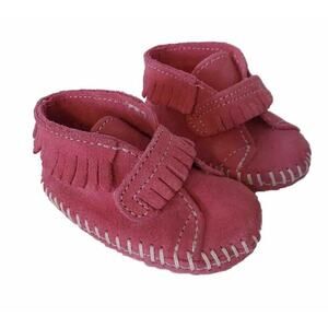 Minnetonka pink suede infant toddler baby moccasins shoes size 1